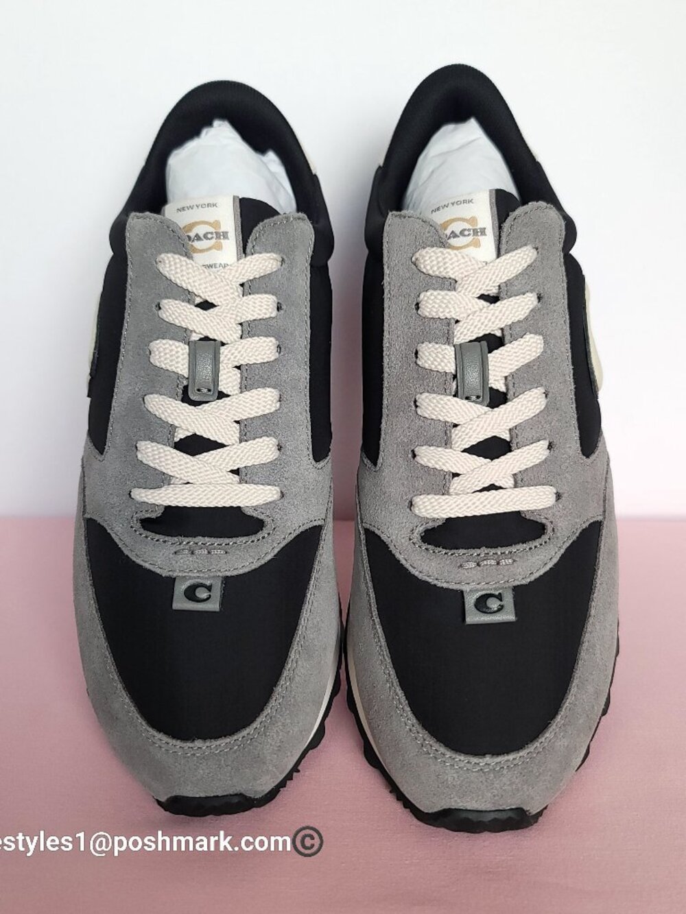 COACH Runner Lace-up Suede & Nylon Sneakers- Women’s Size 9.5B- Black/Chalk⭐